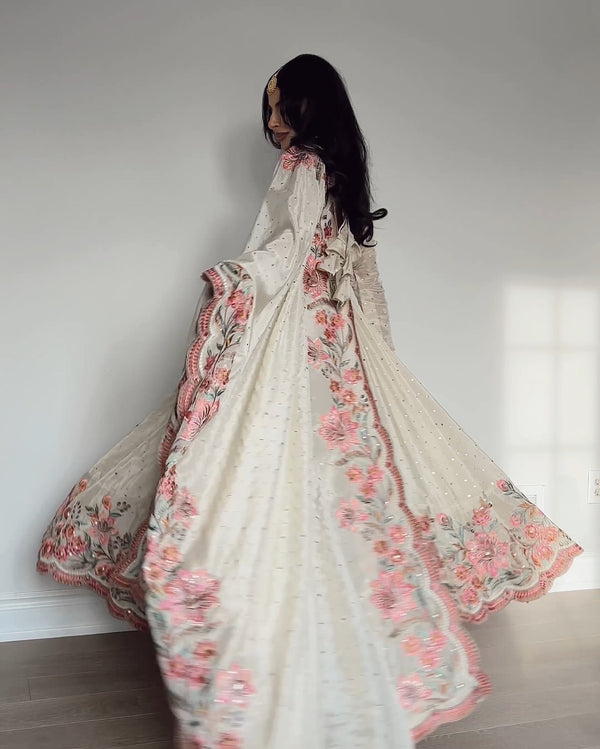 Heavy Pure Cinon Silk Gown -Pent Dupatta Set Fully Stitched Ready To Wear