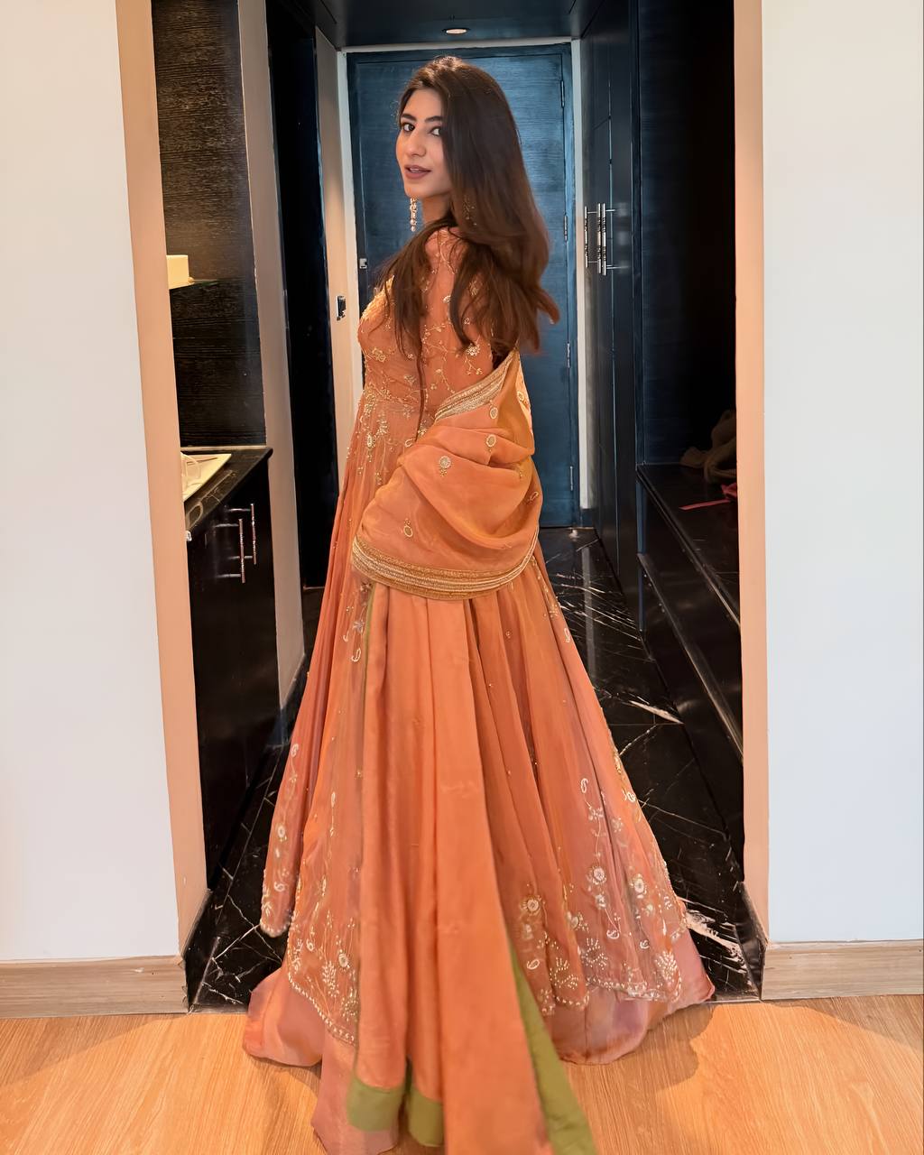 Royal Peach Flared Anarkali with Premium Embroidery