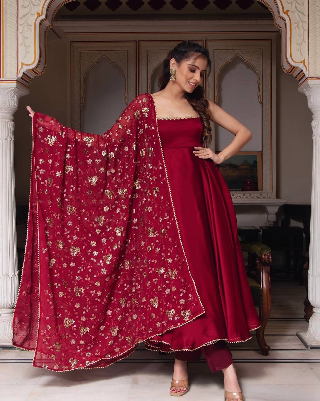 New Designer Party Wear Look Gown With Bottom and Dupatta