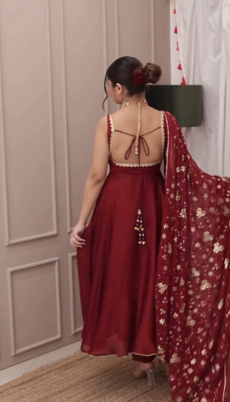 New Designer Party Wear Look Gown With Bottom and Dupatta