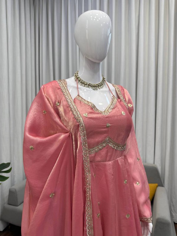 Luxurious Dusty Pink Anarkali Suit with Zari Work