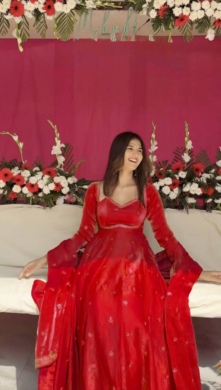 Luxurious Dusty Pink Anarkali Suit with Zari Work