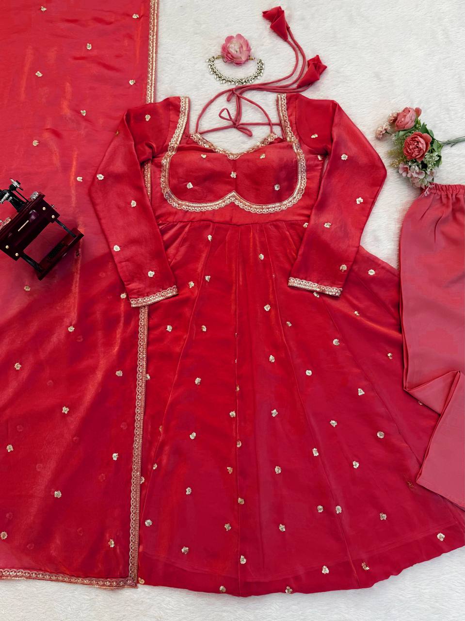 Luxurious Dusty Pink Anarkali Suit with Zari Work