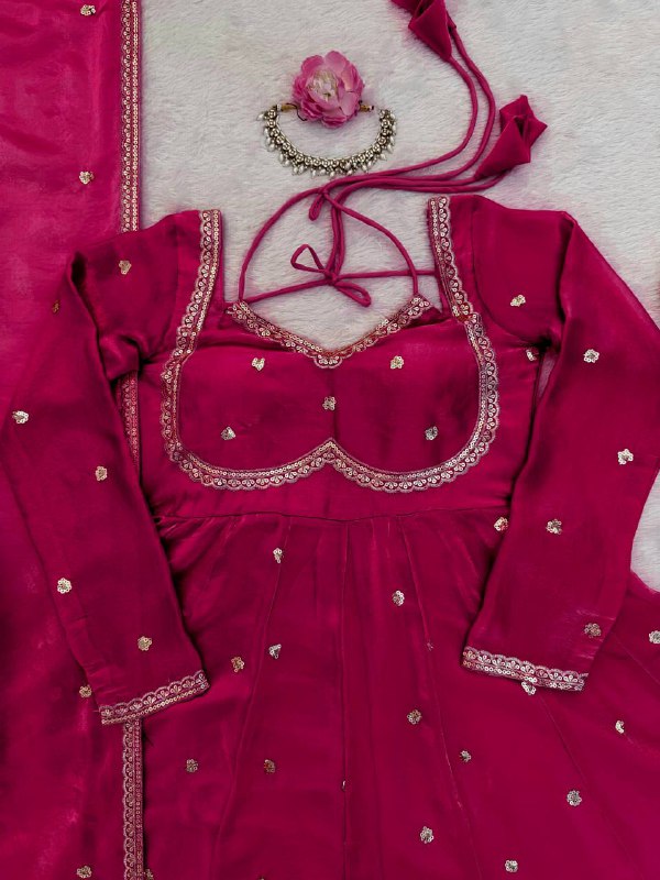 Luxurious Dusty Pink Anarkali Suit with Zari Work
