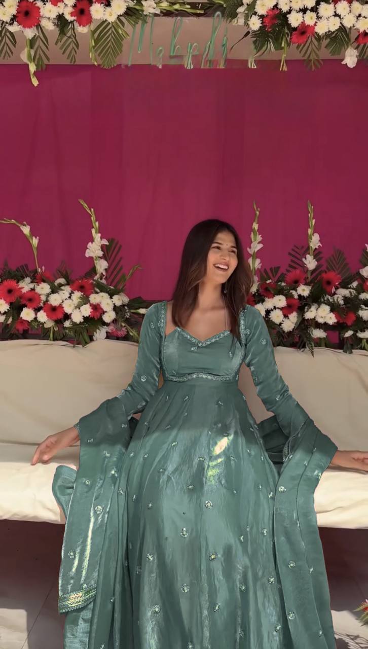 Luxurious Dusty Pink Anarkali Suit with Zari Work