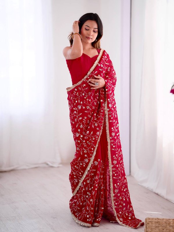 RED BEAUTIFUL SUPER ELEGANCE DESIGN SAREES