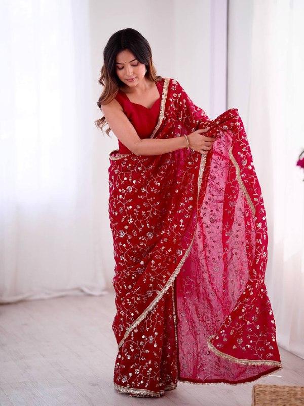 RED BEAUTIFUL SUPER ELEGANCE DESIGN SAREES