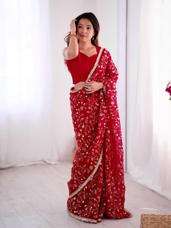 RED BEAUTIFUL SUPER ELEGANCE DESIGN SAREES