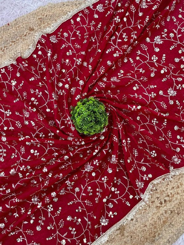 RED BEAUTIFUL SUPER ELEGANCE DESIGN SAREES