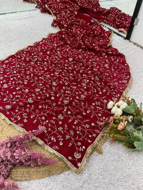 RED BEAUTIFUL SUPER ELEGANCE DESIGN SAREES