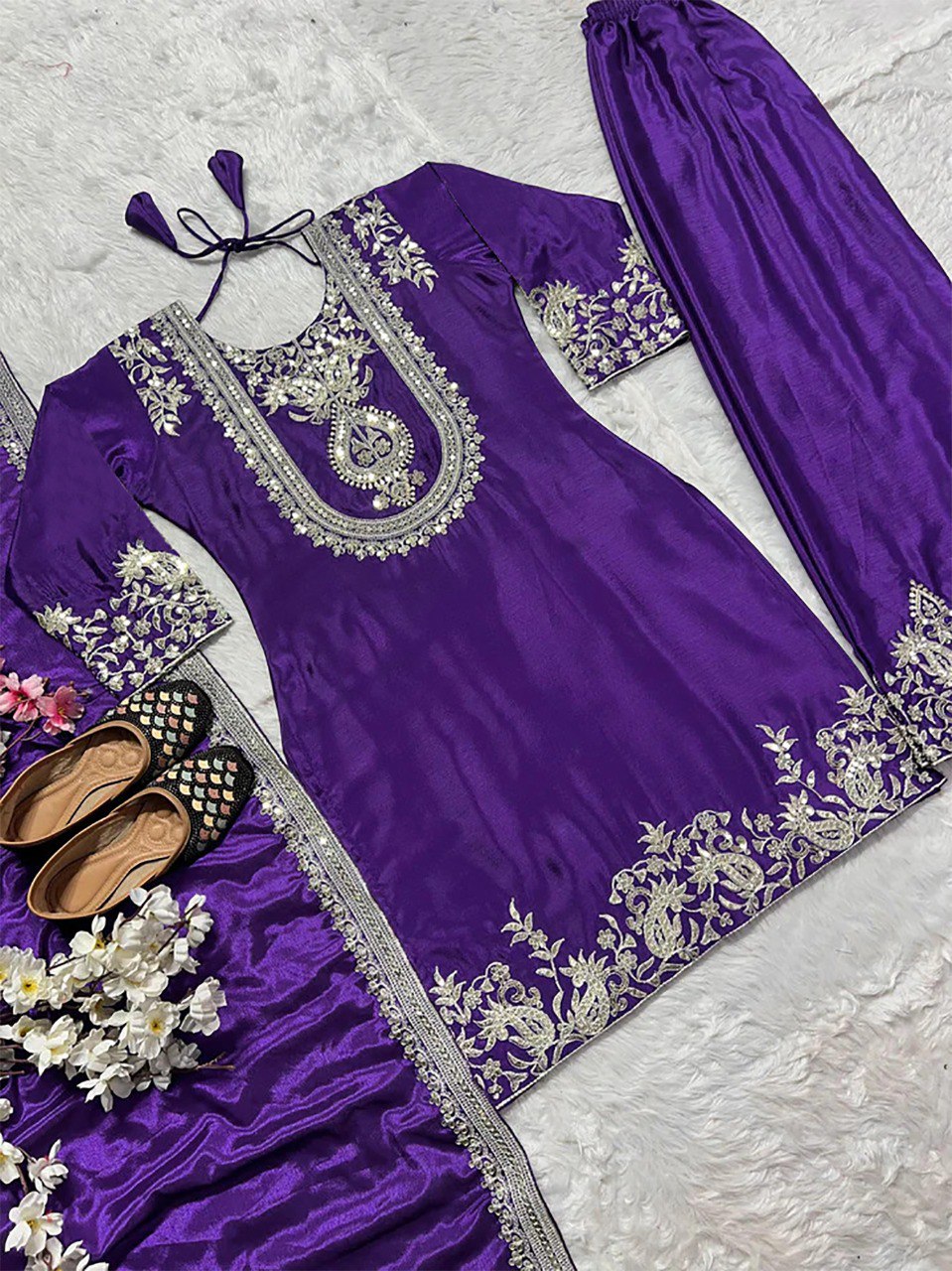 Women Embroidered Kurta Pant And Dupatta Set
