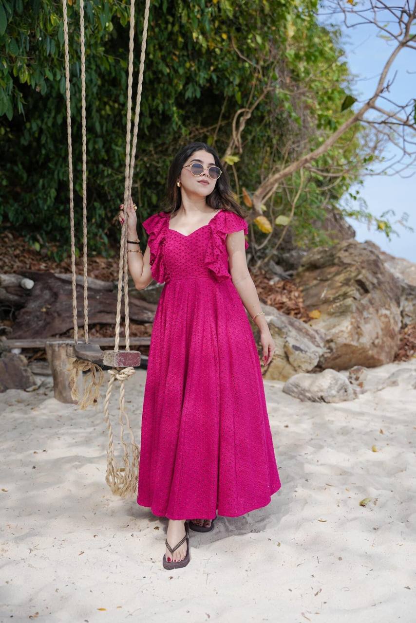 Kota Chex Pink Enchanting Floral Dress