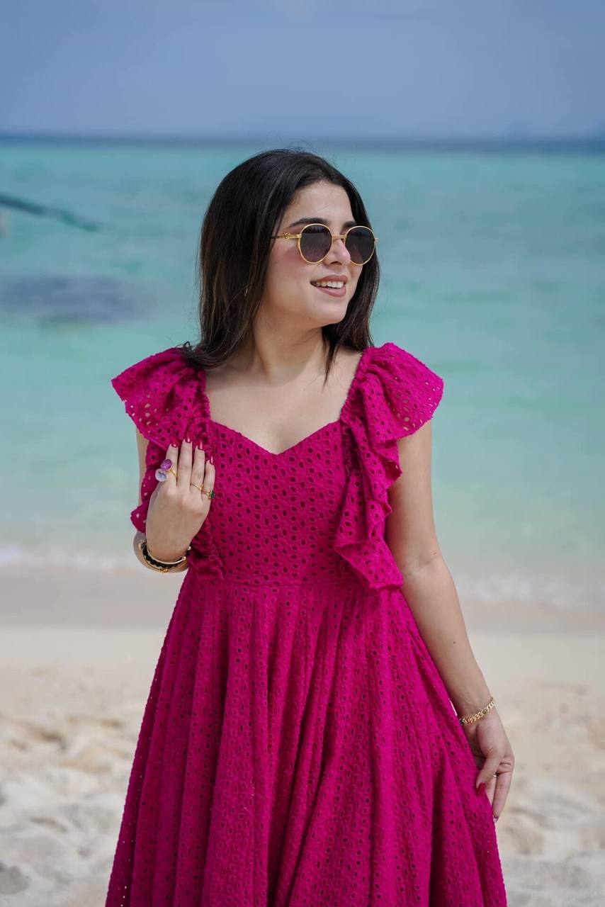 Kota Chex Pink Enchanting Floral Dress