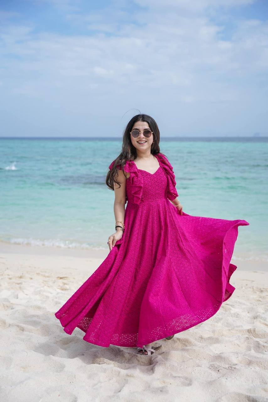 Kota Chex Pink Enchanting Floral Dress