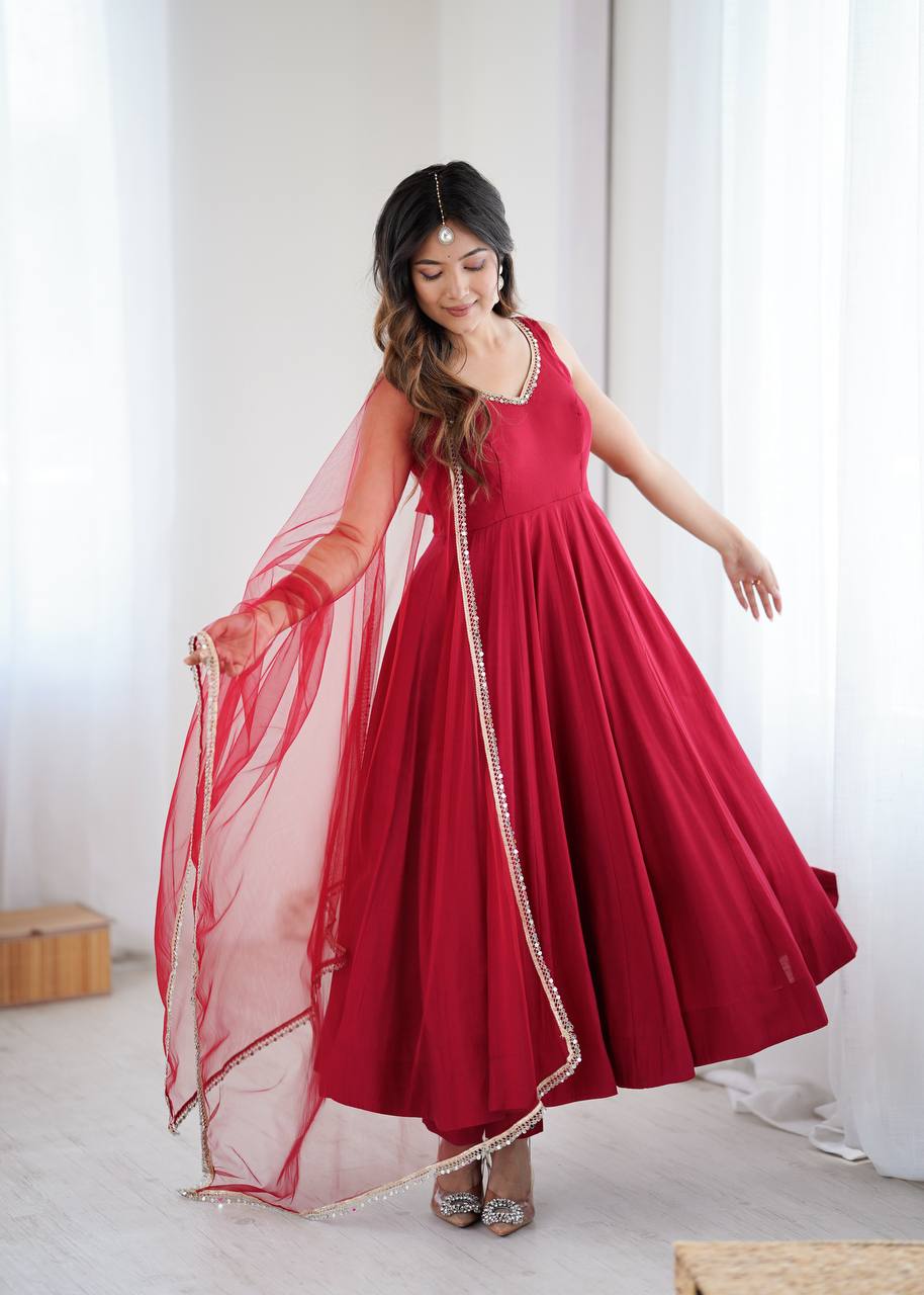 ANARKALI ROMAN SILK CHANDERI BEAUTIFUL DRESS