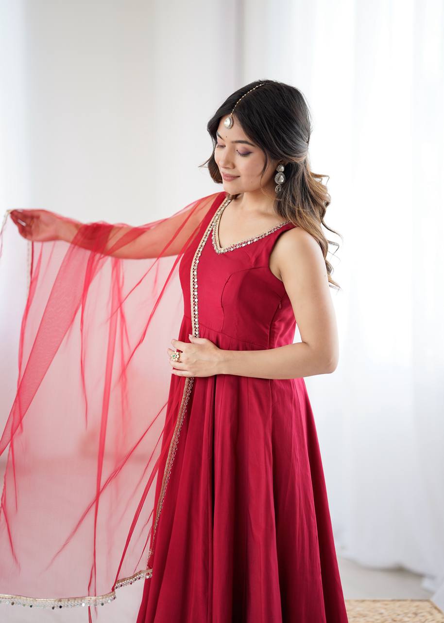 ANARKALI ROMAN SILK CHANDERI BEAUTIFUL DRESS