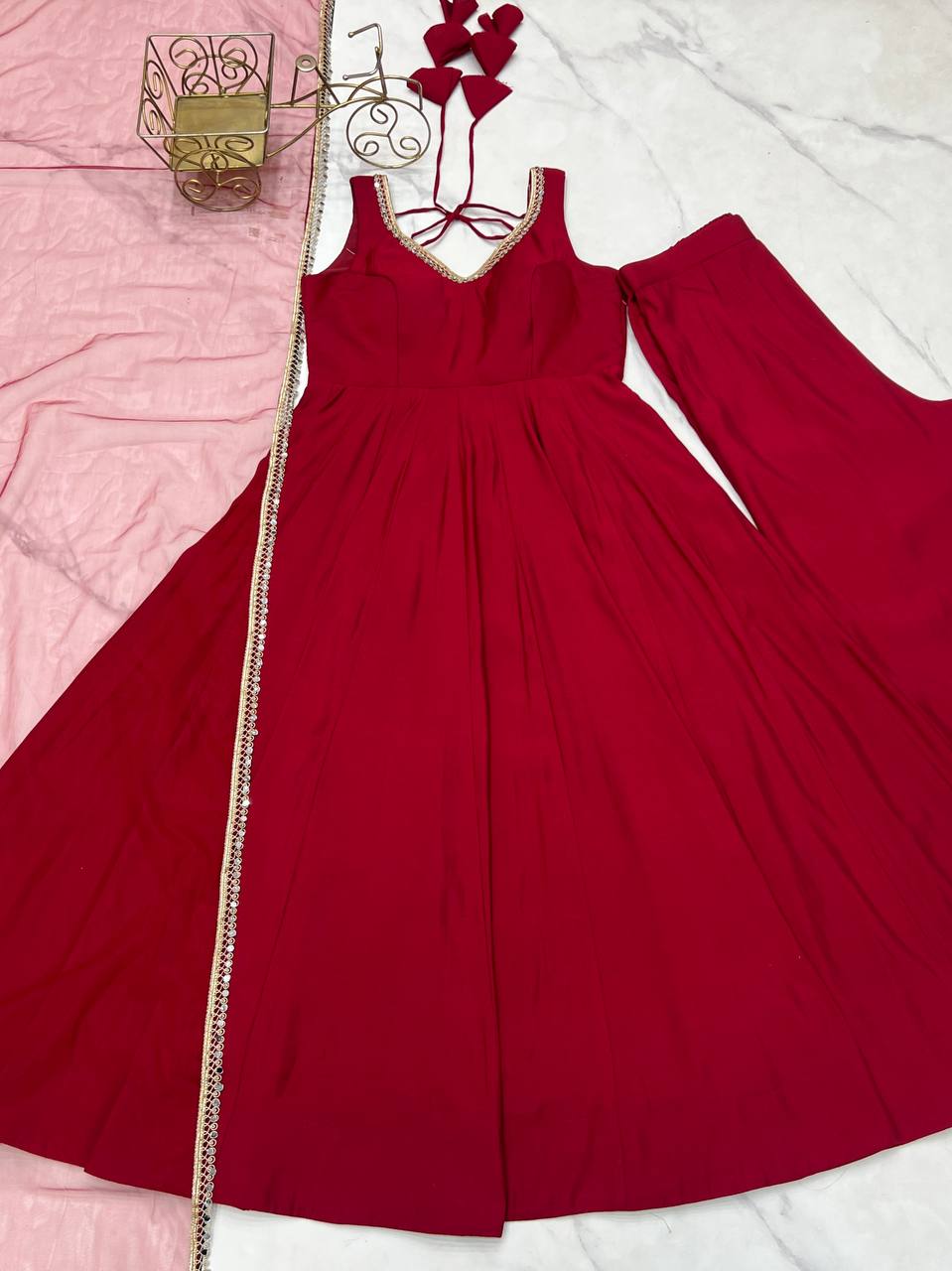 ANARKALI ROMAN SILK CHANDERI BEAUTIFUL DRESS
