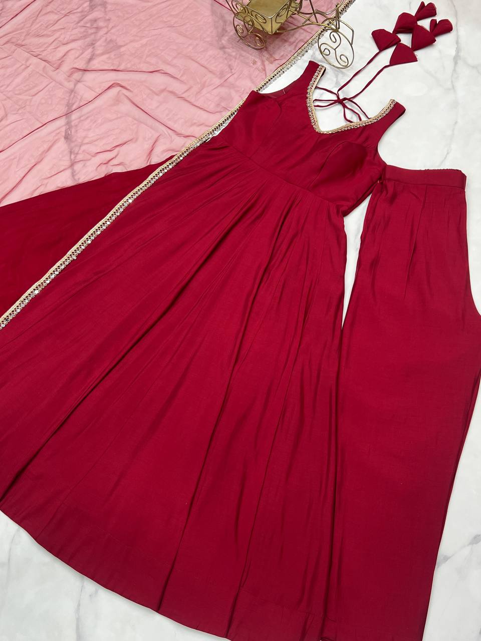ANARKALI ROMAN SILK CHANDERI BEAUTIFUL DRESS