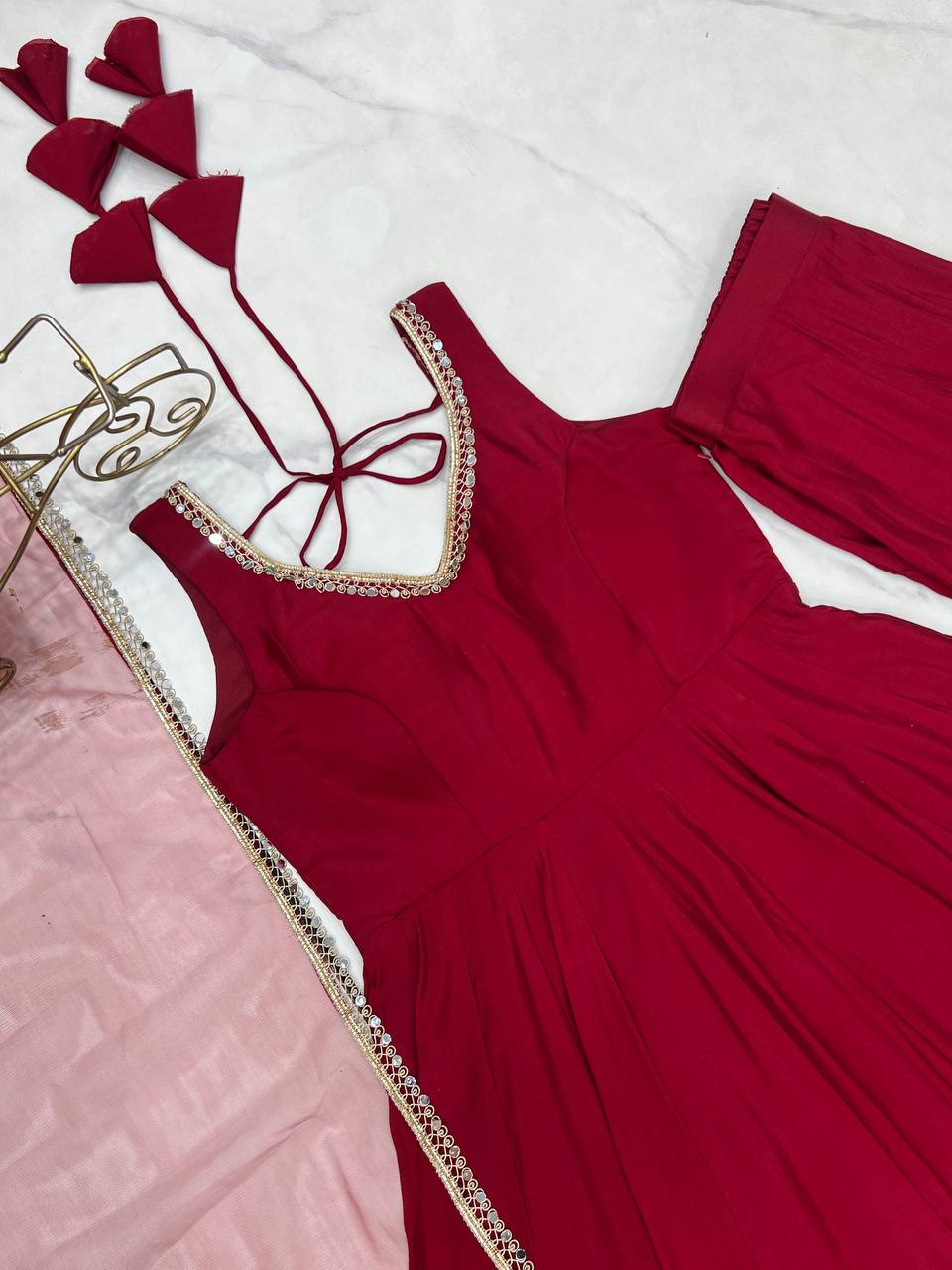 ANARKALI ROMAN SILK CHANDERI BEAUTIFUL DRESS