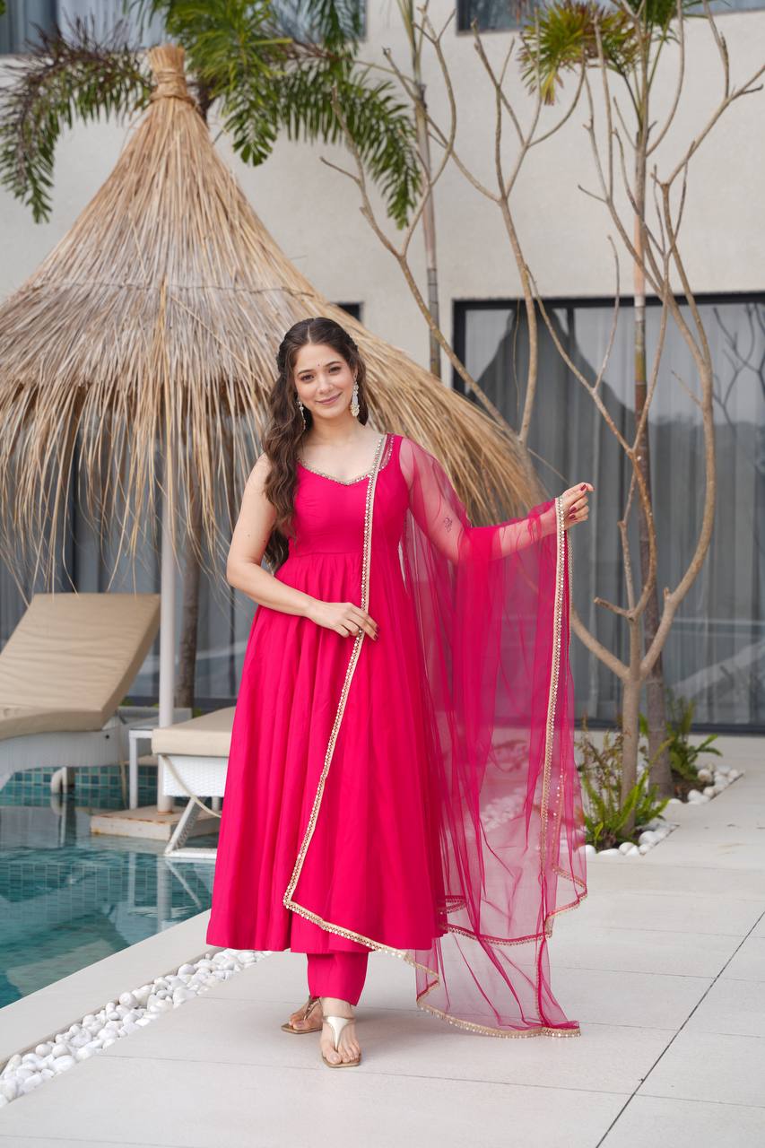 ANARKALI ROMAN SILK CHANDERI BEAUTIFUL DRESS