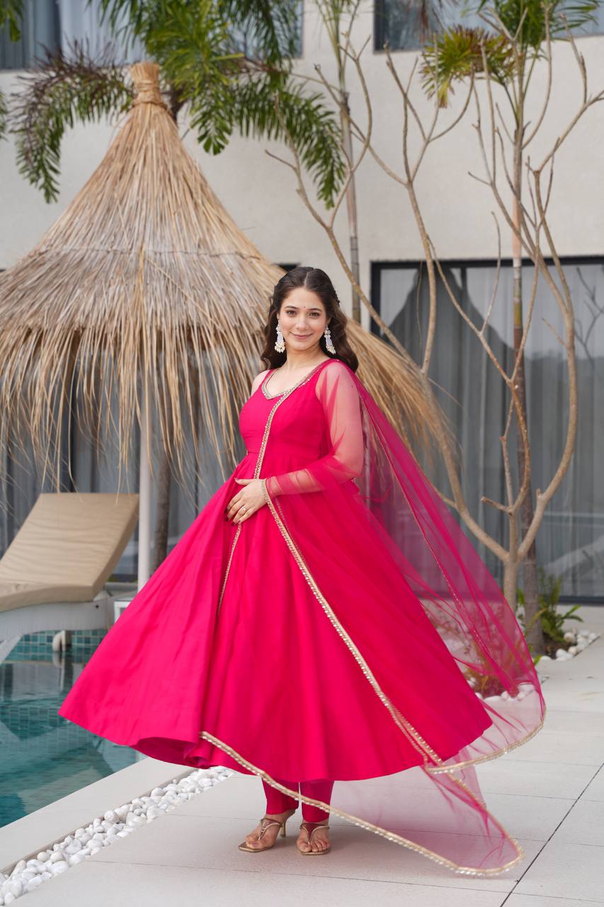 ANARKALI ROMAN SILK CHANDERI BEAUTIFUL DRESS