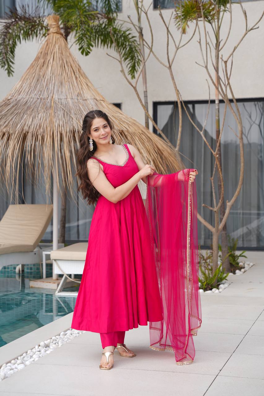 ANARKALI ROMAN SILK CHANDERI BEAUTIFUL DRESS