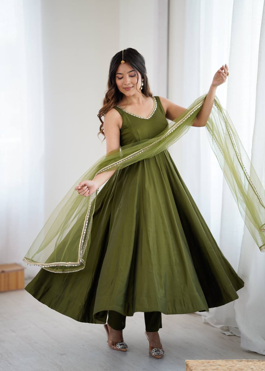 ANARKALI ROMAN SILK CHANDERI BEAUTIFUL DRESS