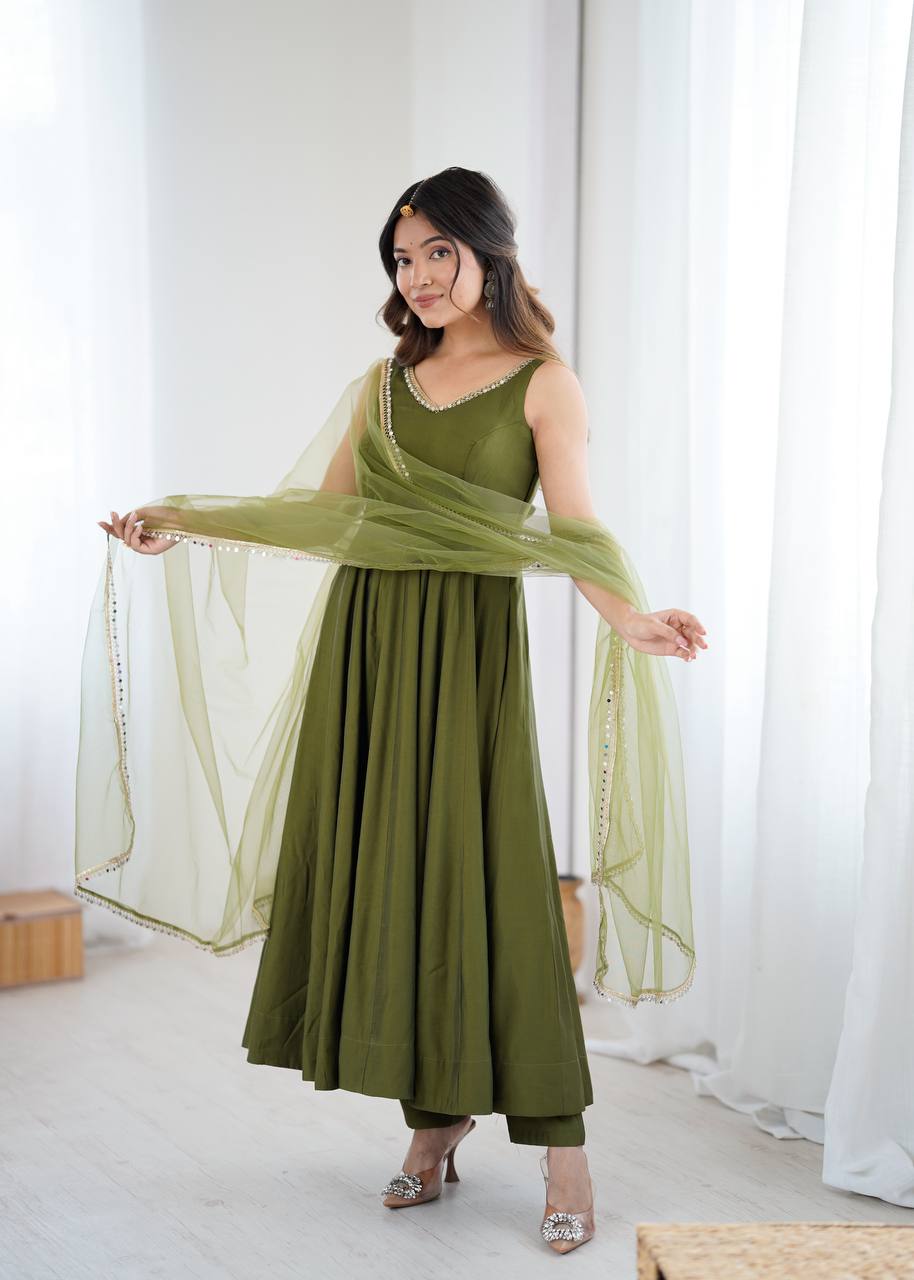 ANARKALI ROMAN SILK CHANDERI BEAUTIFUL DRESS