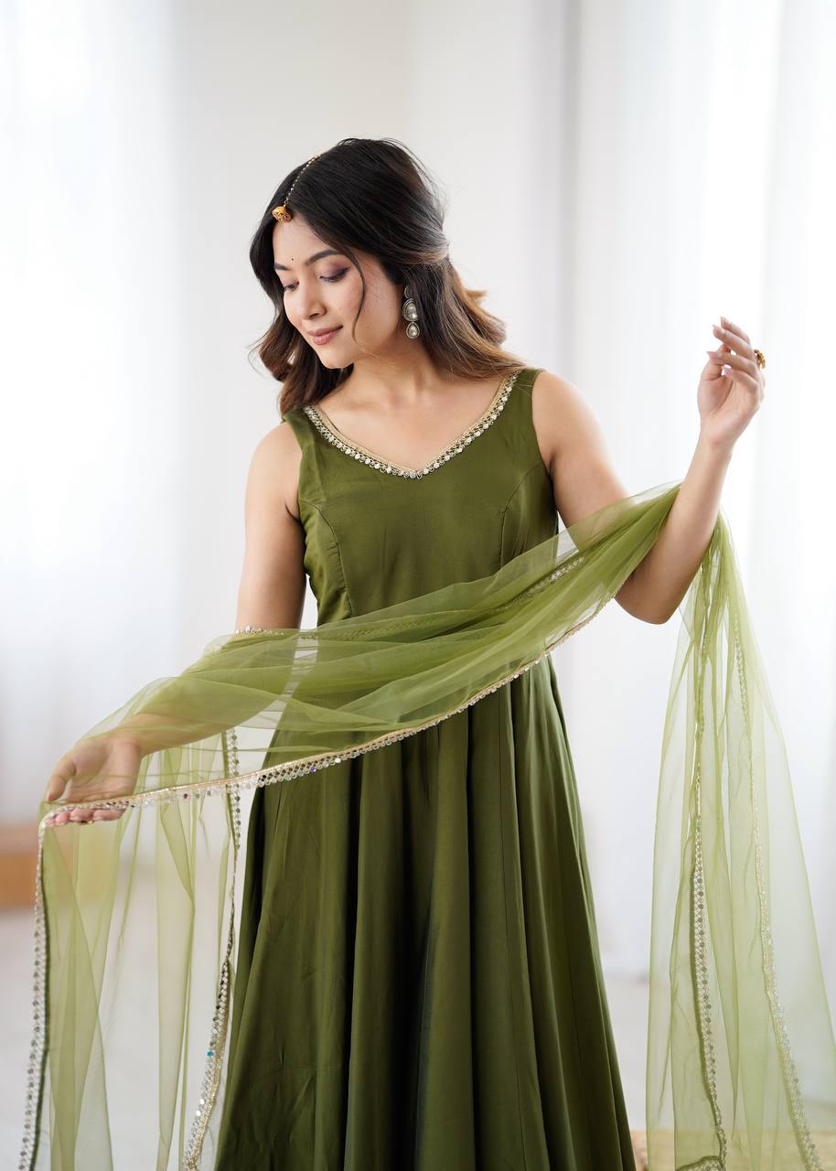 ANARKALI ROMAN SILK CHANDERI BEAUTIFUL DRESS