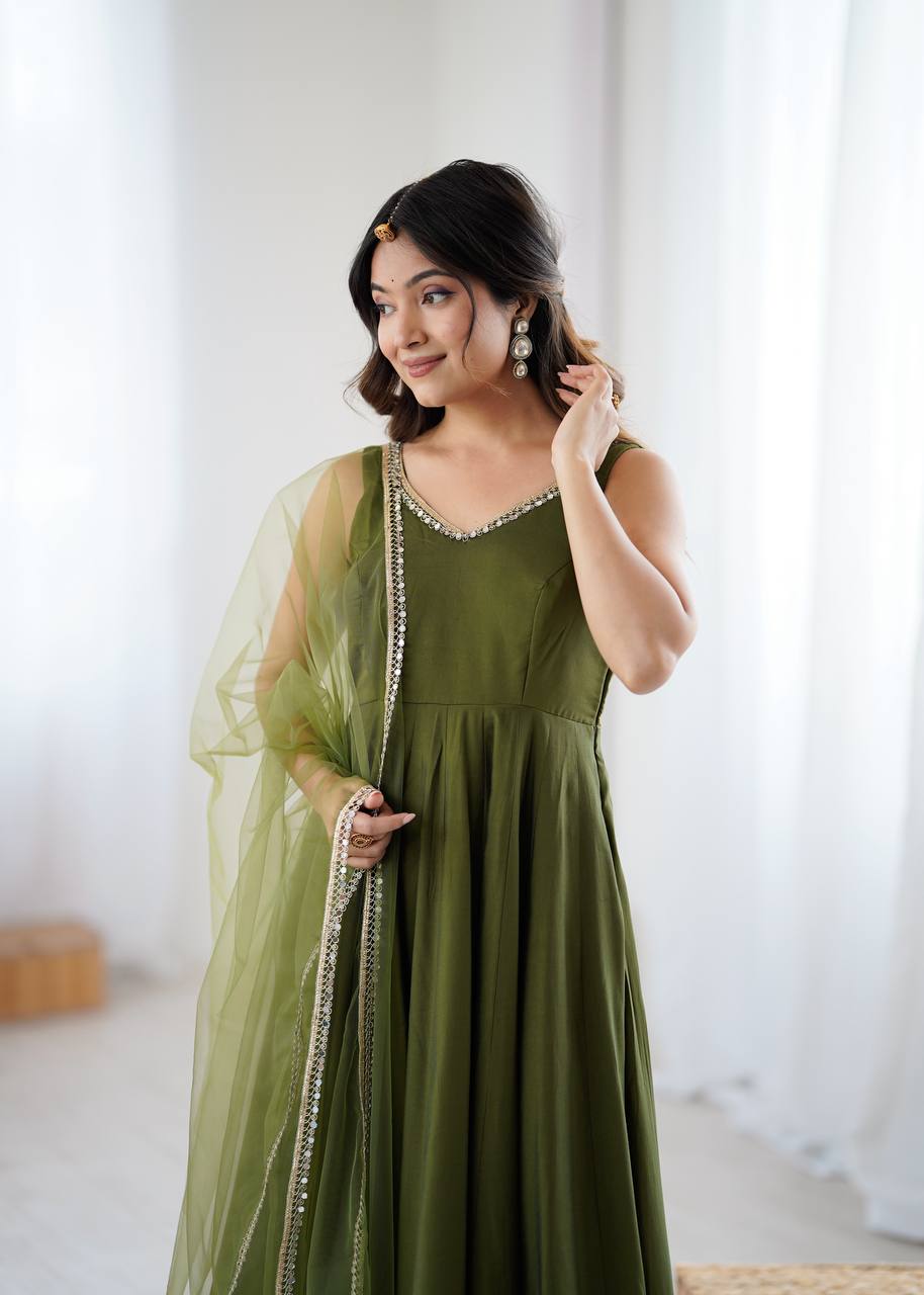 ANARKALI ROMAN SILK CHANDERI BEAUTIFUL DRESS