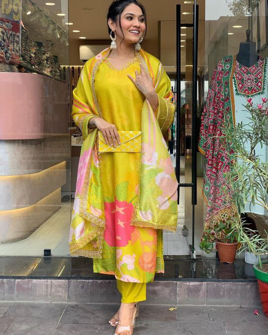 Yellow Floral Beautiful Design Kurta Set