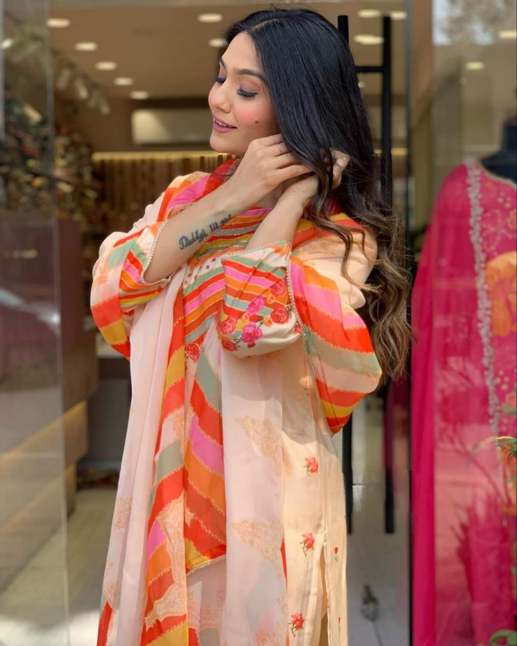 Pure Natural Crape Colorful Beautiful Design Kurta Set
