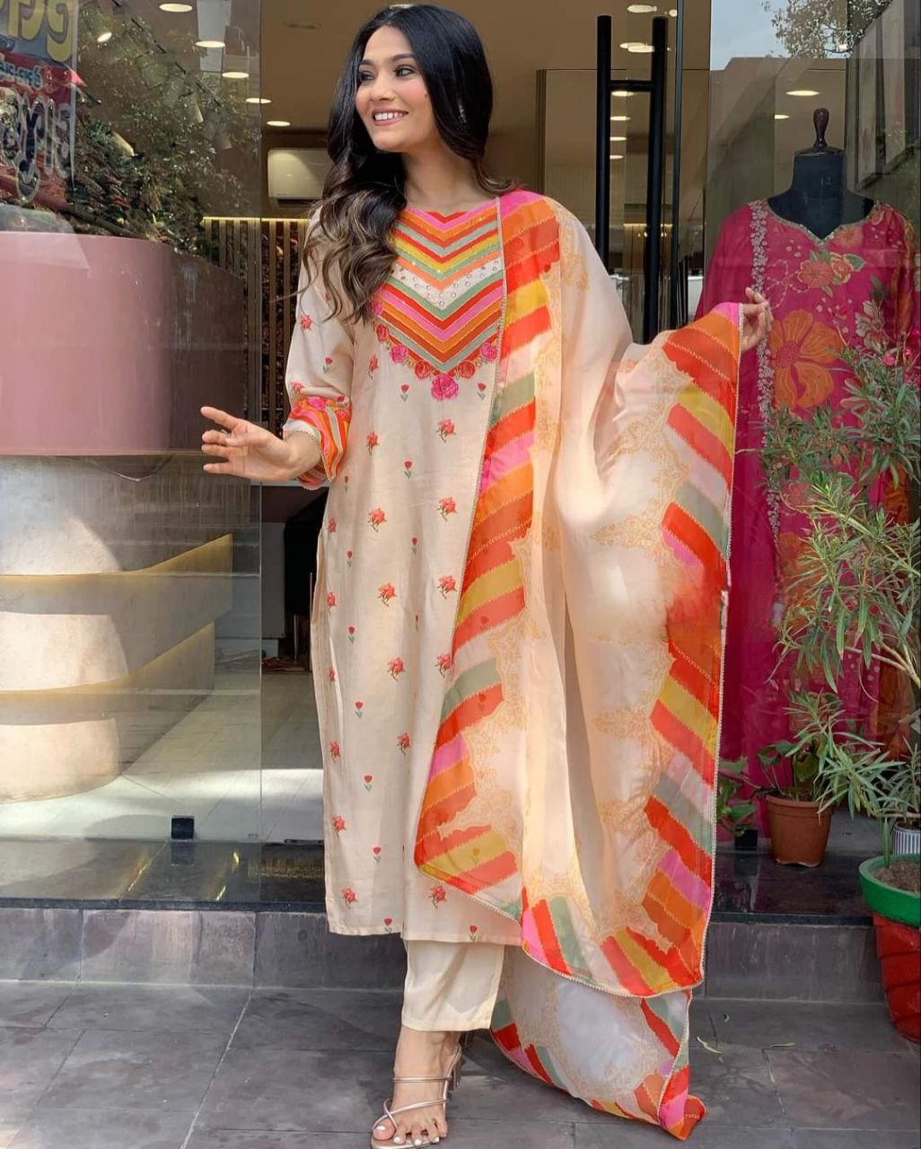 Pure Natural Crape Colorful Beautiful Design Kurta Set