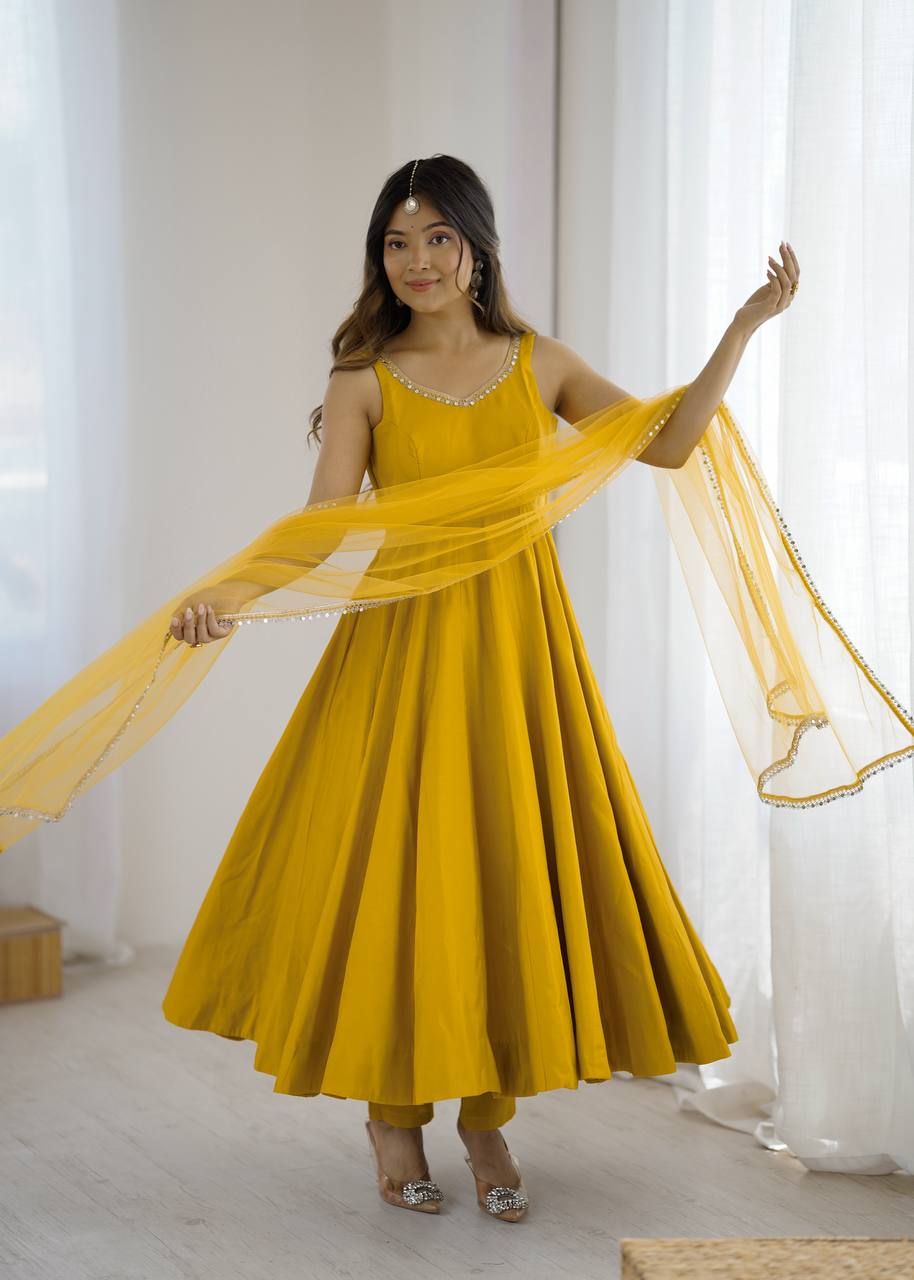 ANARKALI ROMAN SILK CHANDERI BEAUTIFUL DRESS