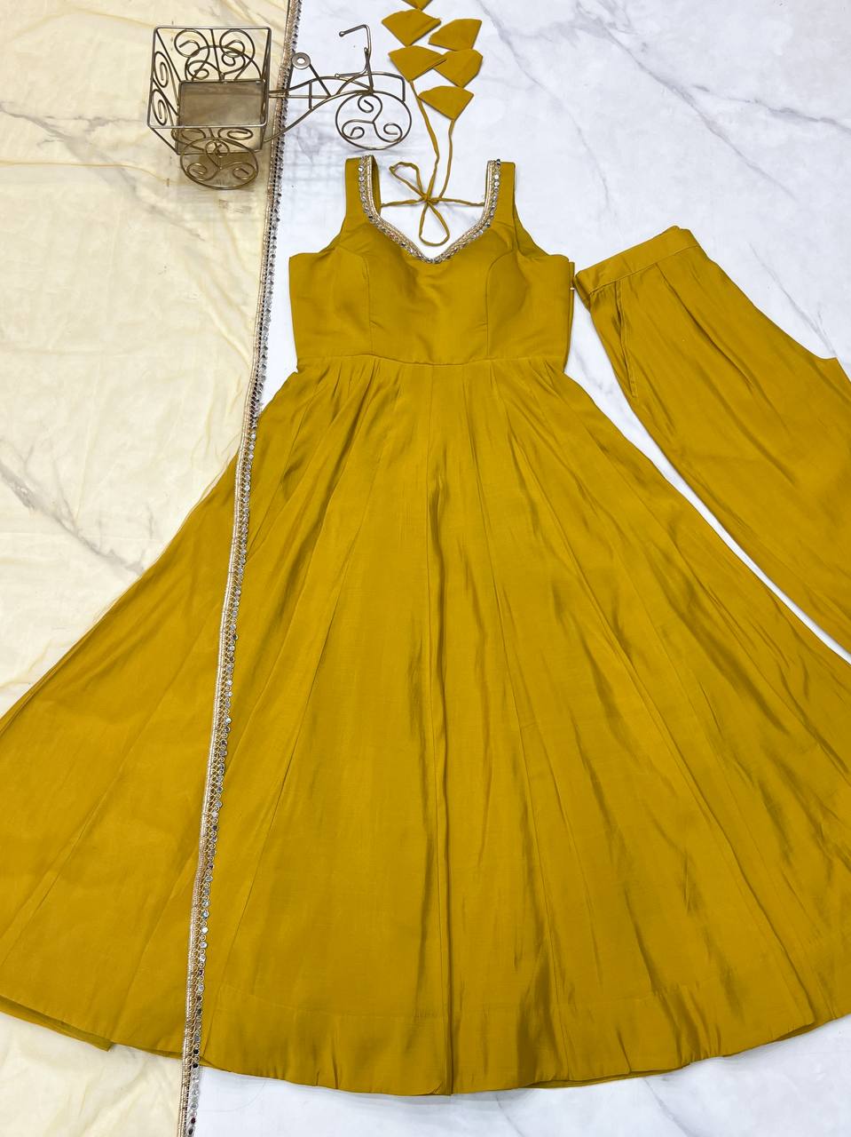 ANARKALI ROMAN SILK CHANDERI BEAUTIFUL DRESS