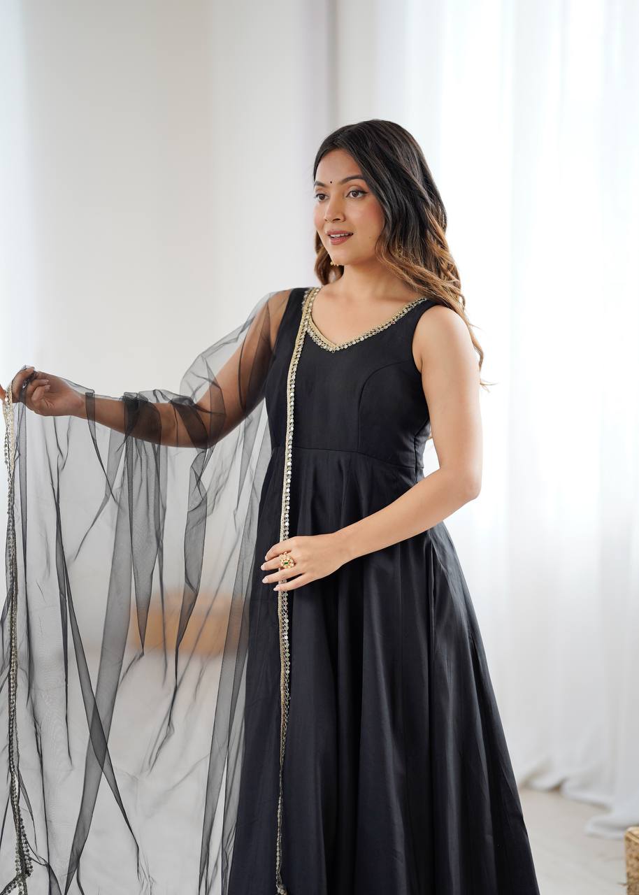 ANARKALI ROMAN SILK CHANDERI BEAUTIFUL DRESS
