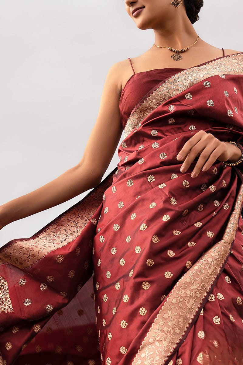 Ehentic Pure Banarasi Soft Silk Saree
