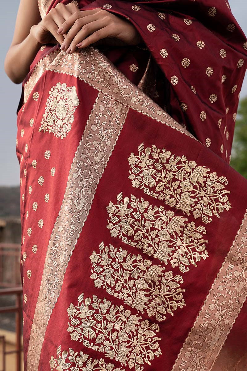 Ehentic Pure Banarasi Soft Silk Saree