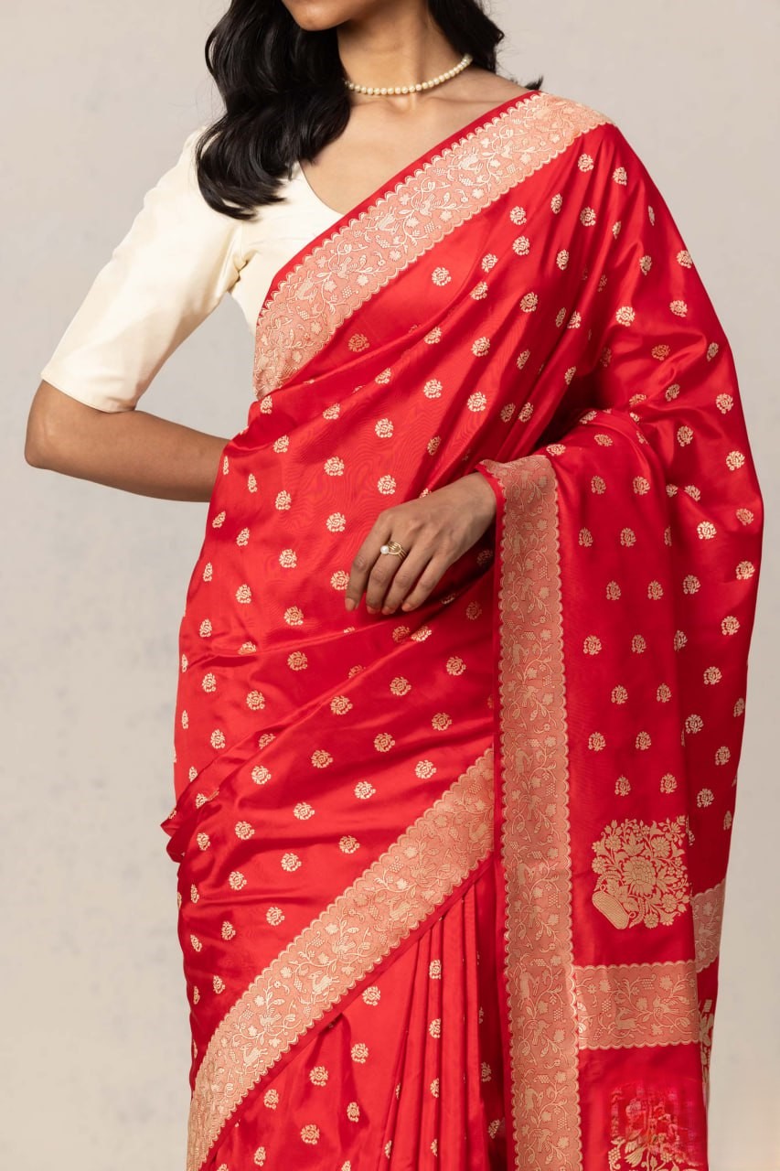 Ehentic Pure Banarasi Soft Silk Saree