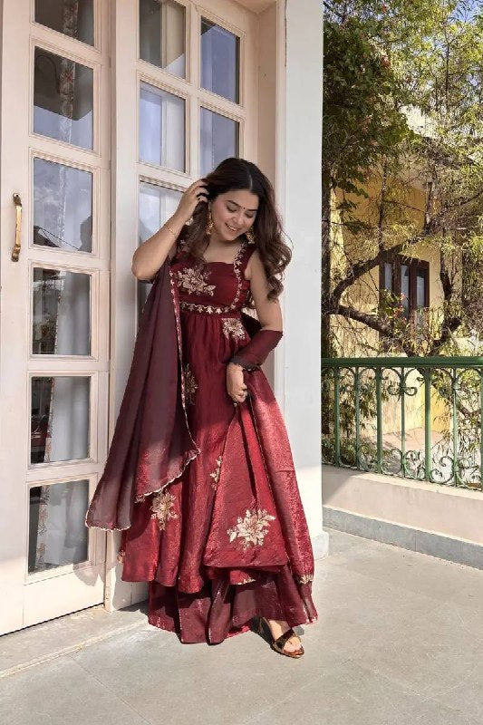 “Trending Red Ethnic Dress for Women | Embroidered Party Wear Anarkali”