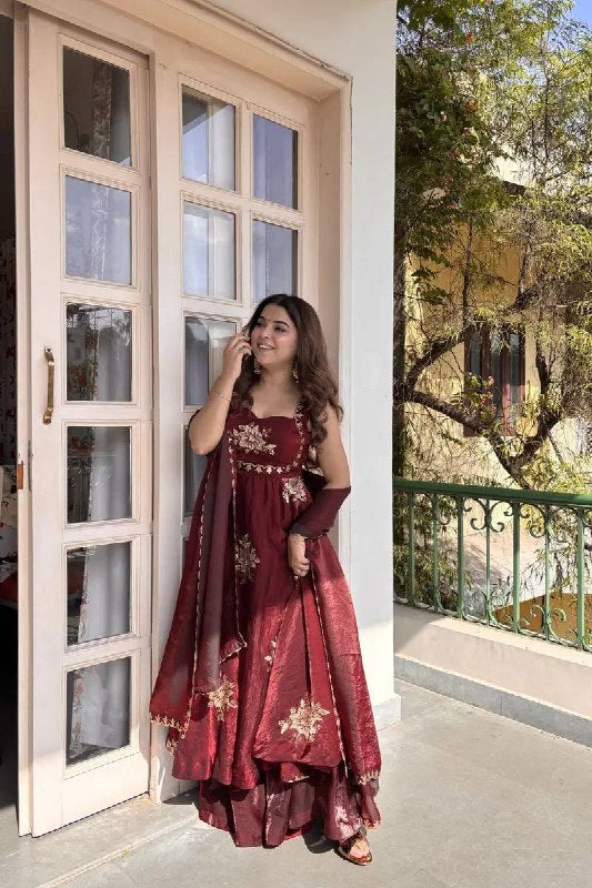 “Trending Red Ethnic Dress for Women | Embroidered Party Wear Anarkali”