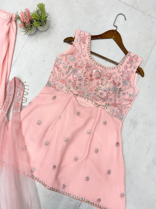 DESIGNER WEAR INDO WESTERN PAIR IN THREE PIECE WITH SEQUENCE EMBROIDERY WORK