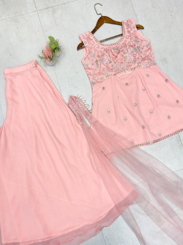 DESIGNER WEAR INDO WESTERN PAIR IN THREE PIECE WITH SEQUENCE EMBROIDERY WORK