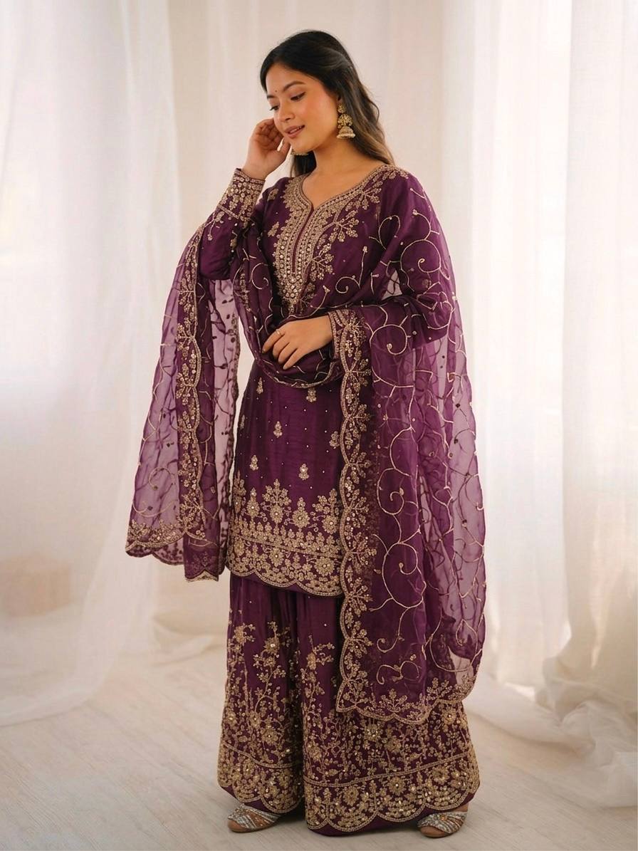 “Elegant Embroidered Sharara Suit Collection 2026 | Latest Party Wear Ethnic Set”