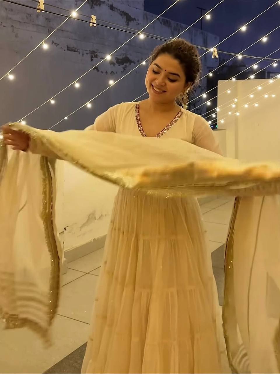 Premium Ivory Anarkali Dress with Golden Border Detailing