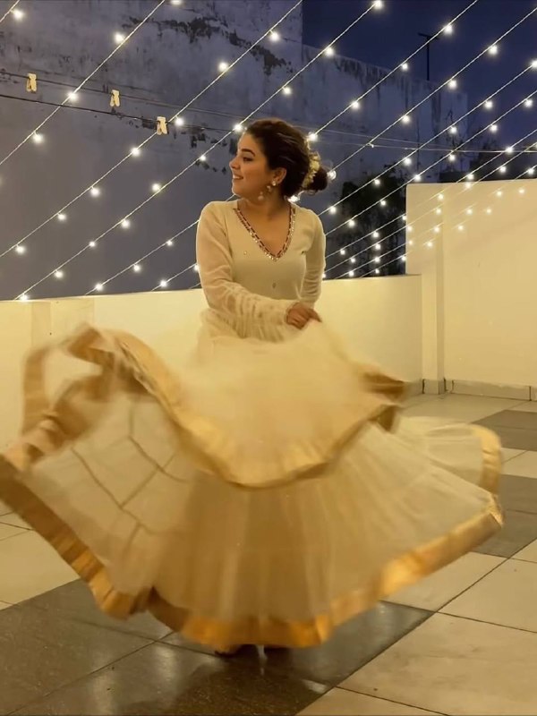Premium Ivory Anarkali Dress with Golden Border Detailing