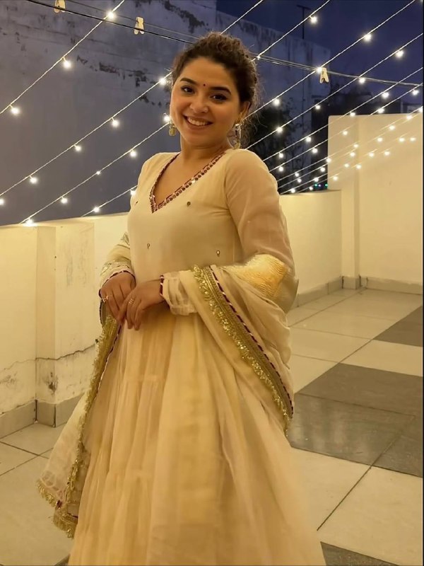 Premium Ivory Anarkali Dress with Golden Border Detailing