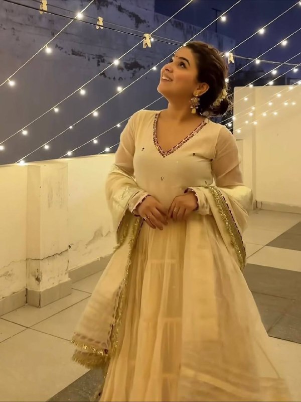 Premium Ivory Anarkali Dress with Golden Border Detailing