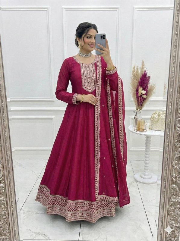 Majestic Magenta Kalidar Anarkali Set with KALI PATTERN