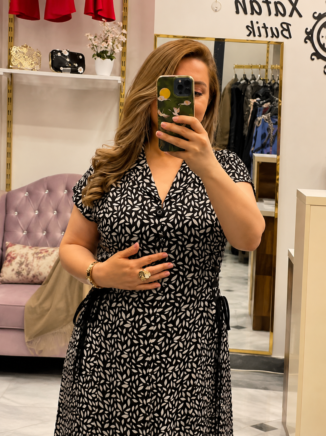 Monochrome Leaf Print Wrap Maxi Dress